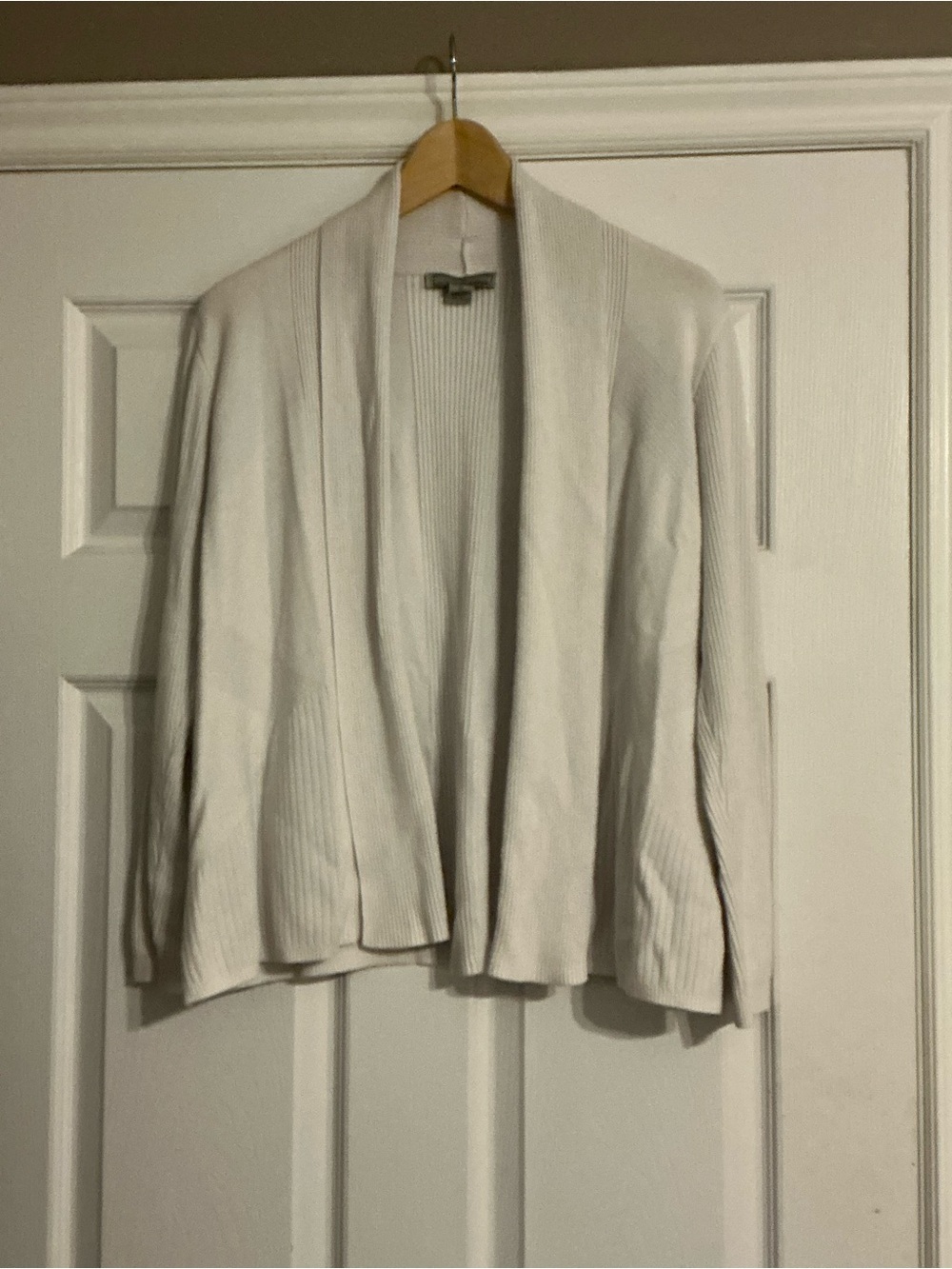 Light Cream Open-Front Women’s Ribbed Pattern Cardigan Sweater
